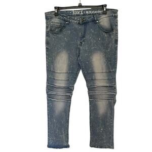 Y2K Raw X Moto Stretch Mens Jeans 36x32 Acid Streetwear Skater Grunge Distress